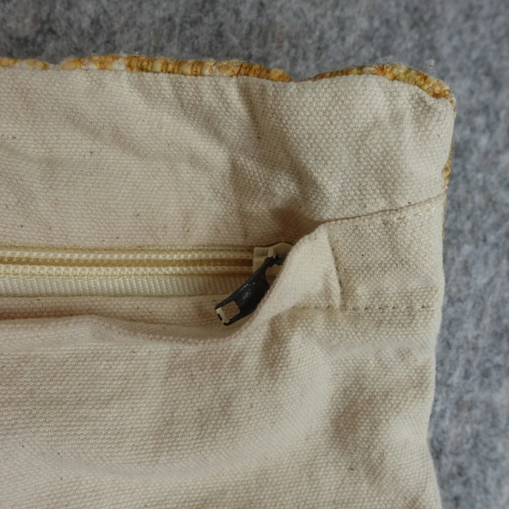 Boho Tassel Cotton Lumbar Pillow Cover Yellow Cream Textured 24x13 Desert Chic